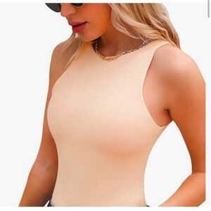 OQQ NIP CREAM COLOR YOGA HIGH NECK RIBBED YOGA WORKOUT SHORTS ROMPER